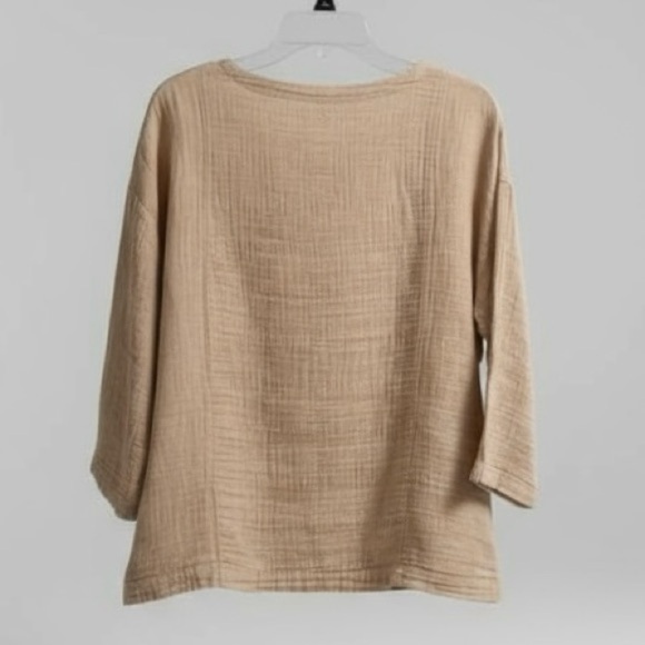 Eileen Fisher Rustic Organic Linen Cotton Doubleweave Top XS Beige - Picture 2 of 5